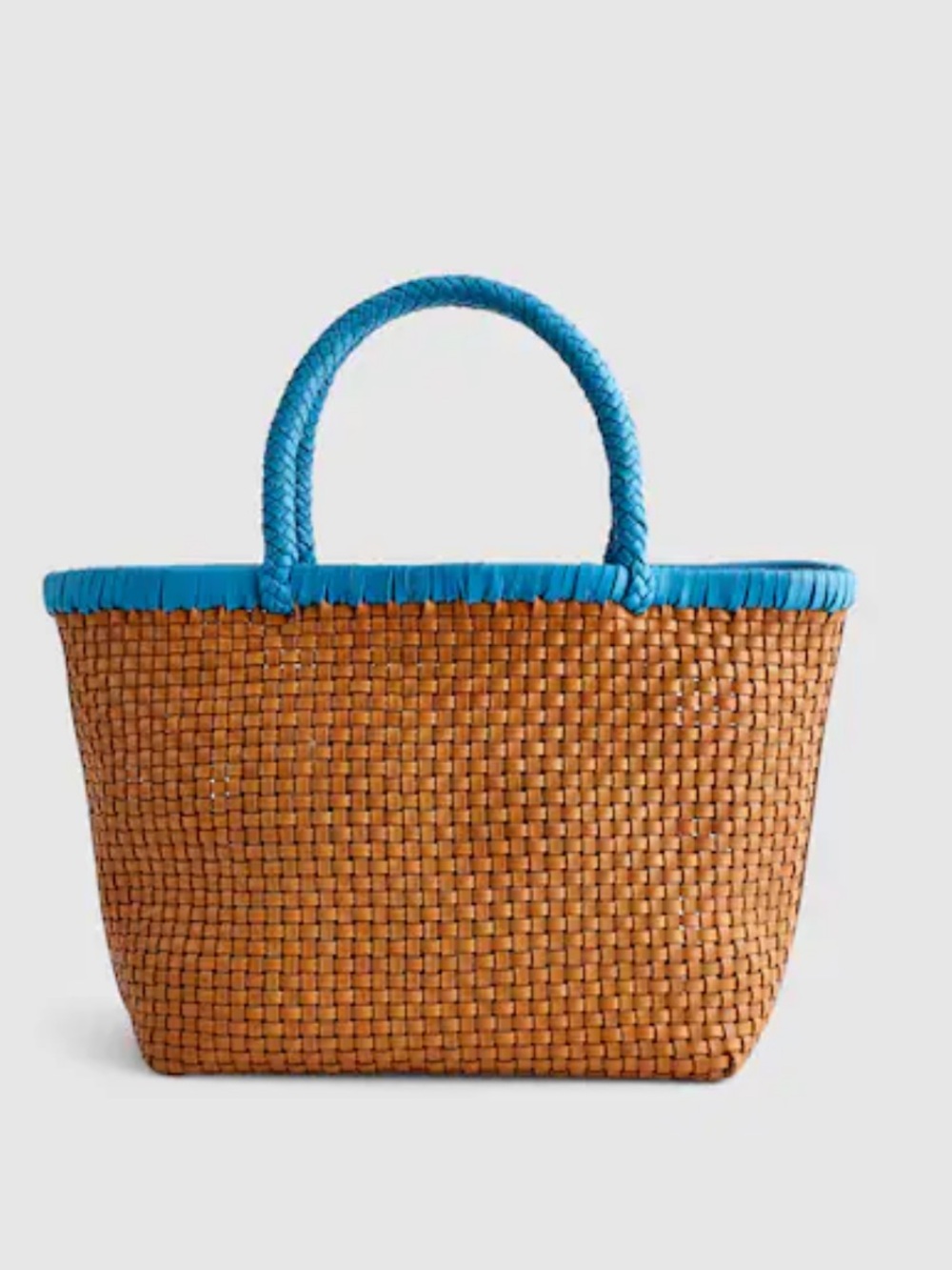 Madewell 🤎🩵💙 The signature mini Woven Tote Bag Tropical Blue Golden Tan NWT